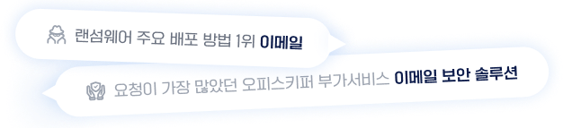 랜섬웨어 주요 배보 방법 1위 이메일 / 요청이 가장 많았던 오피스키퍼 부가서비스 이메일 보안 솔루션